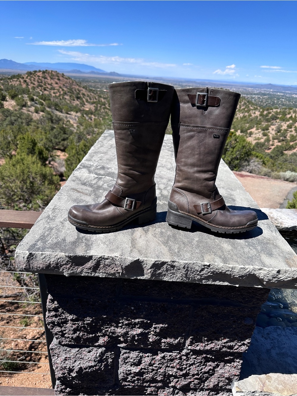 Rieker Brown Leather Mid-Calf Buckle Boots